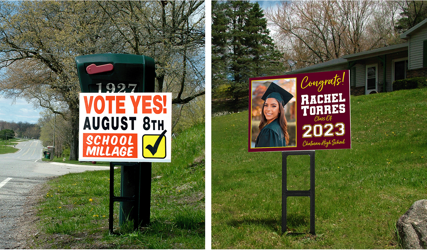 two yard signs